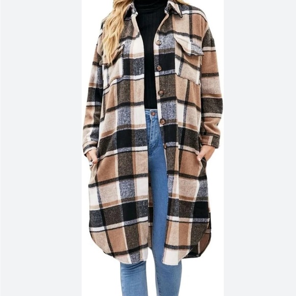 Jackets & Blazers - BROWN/WHITE PLAID Lightweight Coatigan Size Large